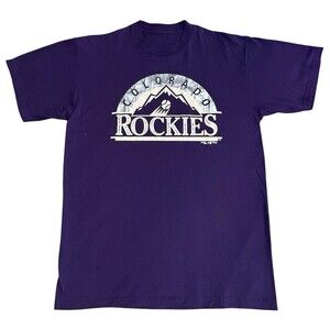 Vintage 1991 Colorado Rockies Original Logo T-Shirt Chalk Line Purple Sz Medium